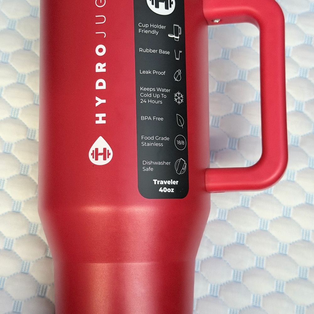 NWOB HydroJug Alumni Red Stainless Steel 40oz Traveler Bottle w/handle